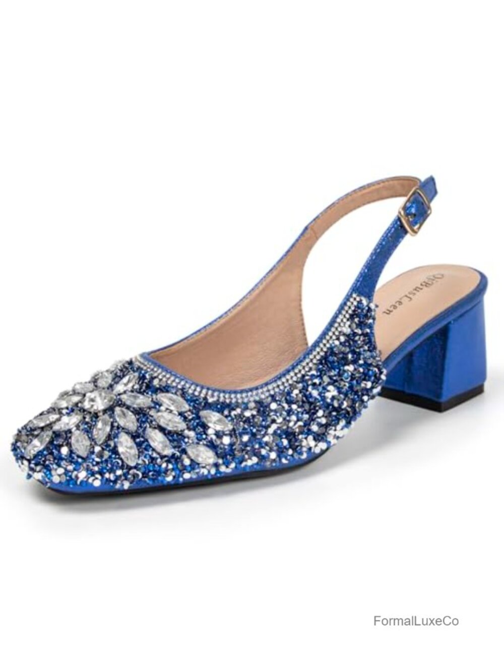Slingback Heels Women Rhinestone Pumps Low Block Heel Formal Party Shoes